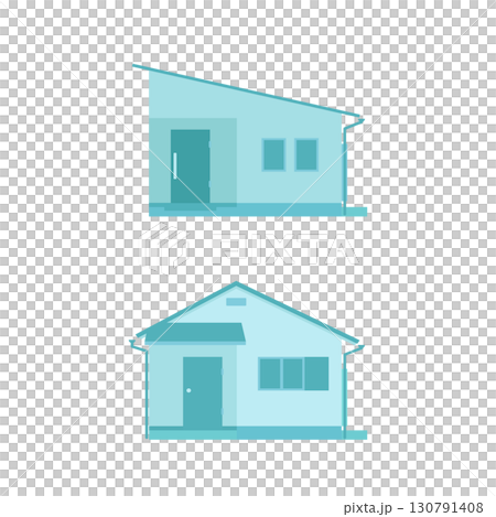 昔ながらの平屋住宅と片流れ屋根の平屋住宅イラスト 130791408