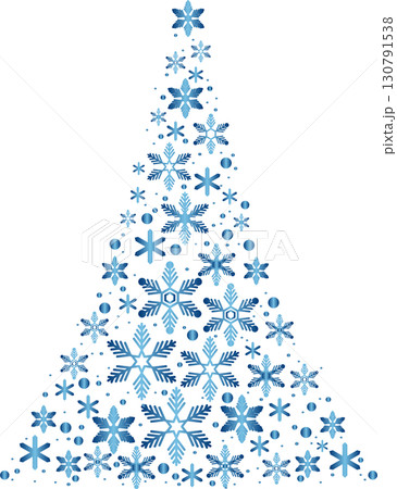雪の結晶で作られた青いクリスマスツリー。冬の飾り、デコレーションベクター素材 130791538