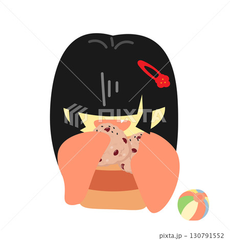 遊ぶのをやめて赤飯おむすびを食べる座敷童子のイラスト 130791552