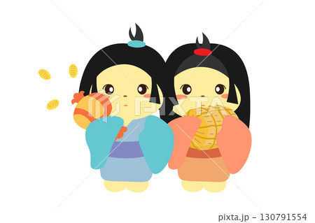 米俵と小槌を持つ座敷童子のイラスト 130791554