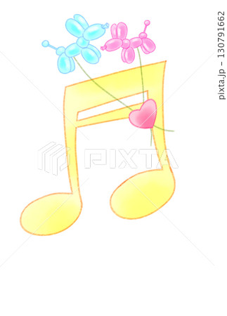 耳の長い犬の風船が付いた音符 130791662