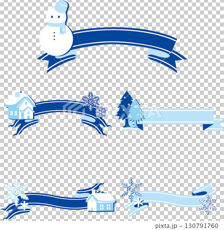 Set of winter ribbon frames with snowmen and crystals. Vector decorative elements with text insertable. 130791760