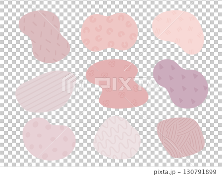 くすみピンクの抽象図形、不規則な形と模様がおしゃれな手描きイラスト	 130791899