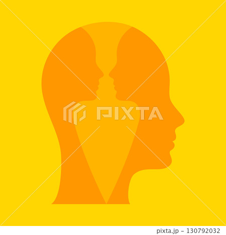 Abstract illustration of split personality and mental health concept, human head silhouette with multiple profiles symbolizing psychology, psychiatry, disorder, therapy, brain and emotions. Abstract illustration of split personality and mental health concept, human head silhouette with multiple profiles symbolizing psychology, psychiatry, disorder, therapy, brain and emotions. 130792032