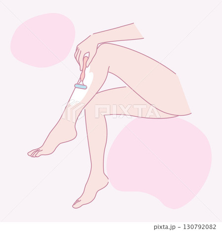 A woman shaving her legs. Hair removal. Beauty body care concept. Vector design illustration. 130792082