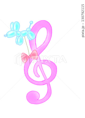 耳の長い犬の風船が付いたト音記号 130792115