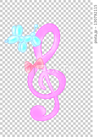 耳の長い犬の風船が付いたト音記号 130792115