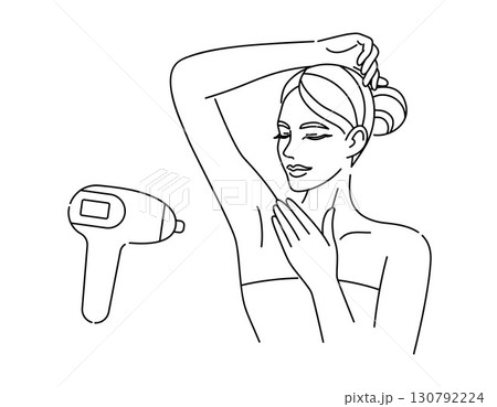 Female smooth armpit. Hair removal. Laser and wax epilation. Linear logo minimalist style. Beauty body care concept. Vector design illustration. Female smooth armpit. Hair removal. Laser and wax epilation. Linear logo minimalist style. Beauty body care concept. Vector design illustration. 130792224