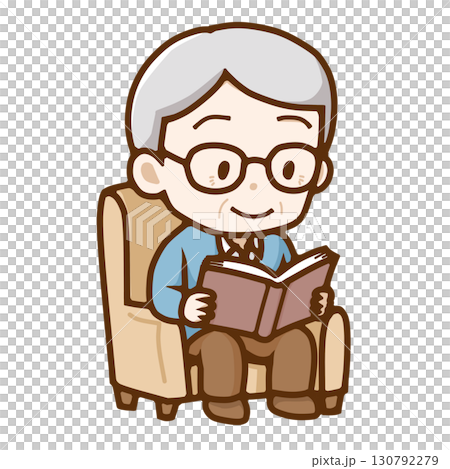 A middle-aged man wearing glasses reading a book A middle-aged man wearing glasses reading a book 130792279