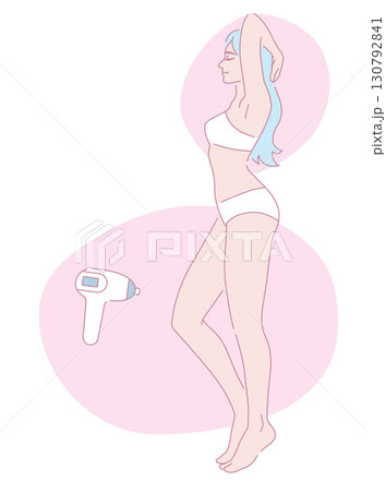 Beautiful female smooth body. Laser and wax epilation. Hair removal. Linear logo minimalist style. Beauty body care concept. Vector design illustration. 130792841