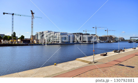 Szczecin, Poland. 16 July 2025. Historical capital of Western Pomerania, lies on the bank of the Odra River. Landscape view on city and the Odra River.  130792881