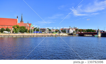 Szczecin, Poland. 16 July 2025. Historical capital of Western Pomerania, lies on the bank of the Odra River. Landscape view on city and the Odra River.  130792896