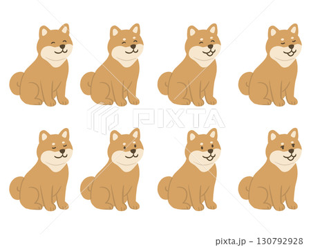 かわいい柴犬のイラストセット かわいい柴犬のイラストセット 130792928