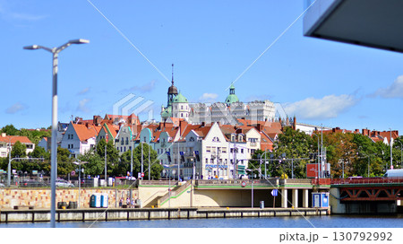 Szczecin, Poland. 16 July 2025. Historical capital of Western Pomerania, lies on the bank of the Odra River. Landscape view on city and the Odra River. Szczecin, Poland. 16 July 2025. Historical capital of Western Pomerania, lies on the bank of the Odra River. Landscape view on city and the Odra River. 130792992