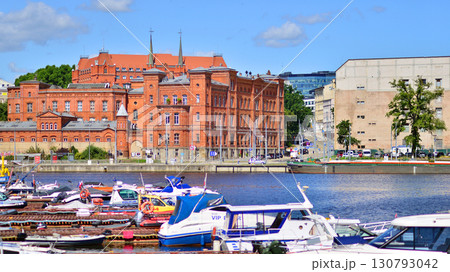 Szczecin, Poland. 16 July 2025. Historical capital of Western Pomerania, lies on the bank of the Odra River. Landscape view on city and the Odra River.  130793042