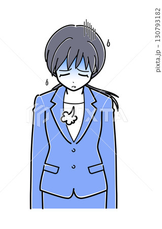 ため息をついて肩を落としているスーツのOLさん（上半身・シンプル） 130793182