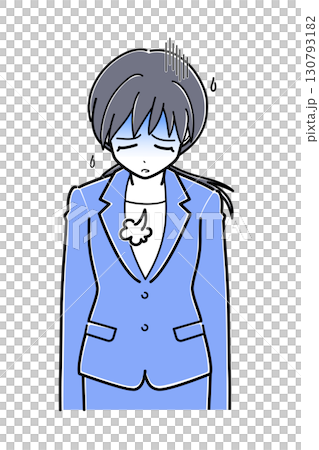 ため息をついて肩を落としているスーツのOLさん（上半身・シンプル） 130793182