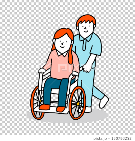 車いすを利用する女性と介護士のイラスト 車いすを利用する女性と介護士のイラスト 130793252