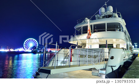 Szczecin, Poland. 16 July 2025. Landscape view and ships and boats on the Odra River. Luxury motor yacht Reef Chief. 130793353