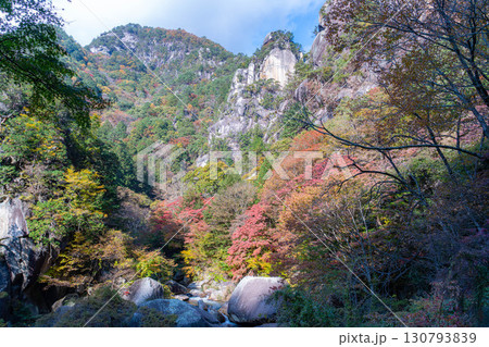 【紅葉素材】昇仙峡のシンボル覚円峰の紅葉【山梨県】 130793839
