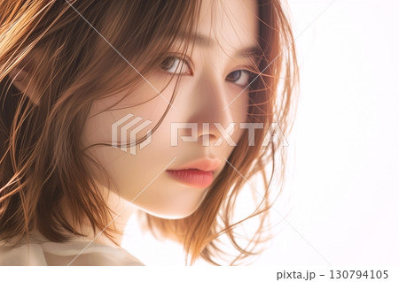 深みのあるブラウンカラーに染めた女性・ヘアカラー・ヘアサロン「AI生成画像」 130794105