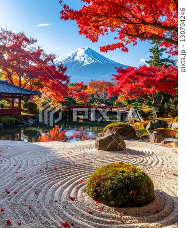 【AI生成画像】富士山と日本庭園のコラボ 130794246
