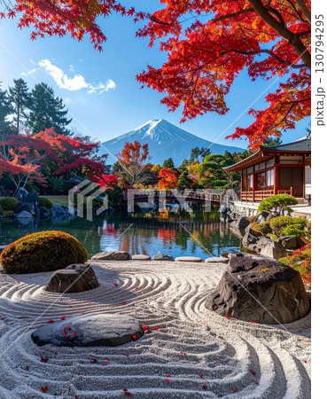 【AI生成画像】富士山と日本庭園のコラボ 130794295