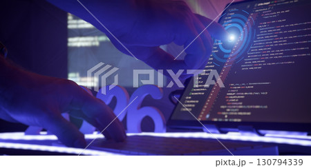 2026 touchscreen coding interface with futuristic UI 130794339