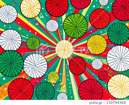 カラフルでポップな模様入り毛糸玉が散りばめられた楽しいイラスト背景 カラフルでポップな模様入り毛糸玉が散りばめられた楽しいイラスト背景 130794368