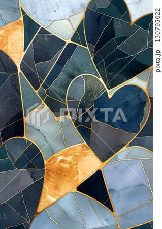 Golden heart shapes creating a mosaic pattern 130795022