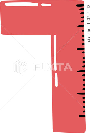 Red plastic ruler measuring tool with black scale markings Red plastic ruler measuring tool with black scale markings 130795112