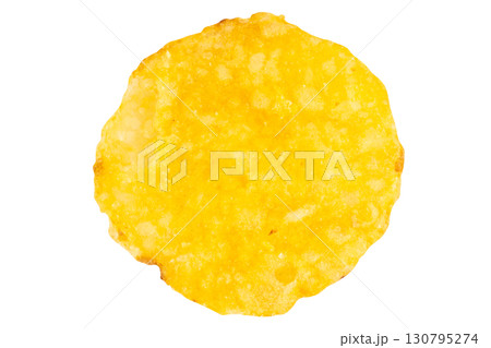 Single Potato Chip on White Background Single Potato Chip on White Background 130795274