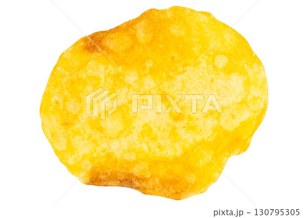Single Potato Chip on White Background Single Potato Chip on White Background 130795305