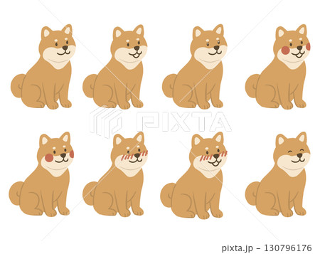 お座り柴犬のイラストセット お座り柴犬のイラストセット 130796176