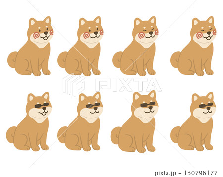 お座り柴犬のイラストセット 130796177