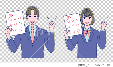 Male and female students who get 100 points and make a fist pump Male and female students who get 100 points and make a fist pump 130796246