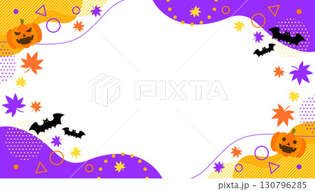 ハロウィンをイメージした抽象的な幾何学模様のフレーム素材 背景素材 16:9サイズ ベクター 130796285