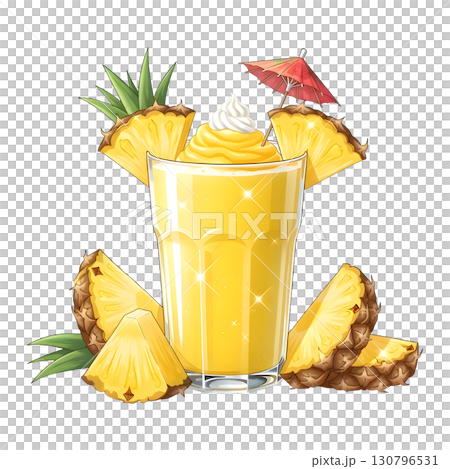 Pineapple smoothie Summer Fruit Drinks. Cartoon illustration 130796531