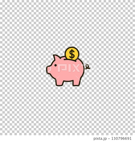 豚の貯金箱のカラーアイコン、＄、素材、背景なし、イラスト、資料作り 130796691