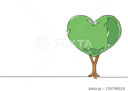 Single one line drawing large tree with heart shaped trunk and leaves. Formed to love nature. Stay sustainable. Eco. International Day of Plant Health. Continuous line design graphic illustration Single one line drawing large tree with heart shaped trunk and leaves. Formed to love nature. Stay sustainable. Eco. International Day of Plant Health. Continuous line design graphic illustration 130796829