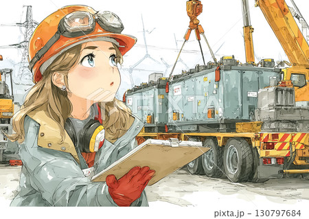 美優シリーズ：EVステーションの大型バッテリー搬入（リアル調） 130797684