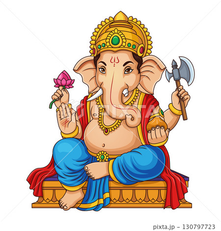 Cartoon Ganesh Chaturthi Illustration 130797723