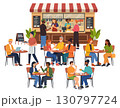 Outdoor Cafe with Diverse Patrons 130797724