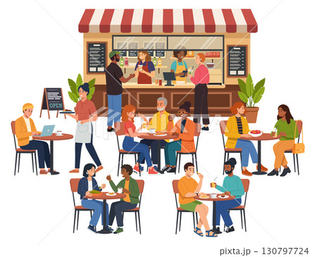 Outdoor Cafe with Diverse Patrons 130797724