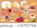Cheese and Charcuterie Board Illustration with Meats, Fruits, Nuts, and Spreads 130797768
