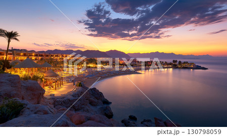 Sunset time of Red Sea coastline in Sharm El Sheikh, Egypt, Sinai 130798059