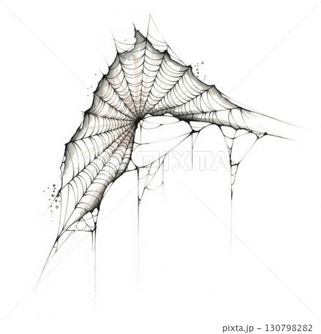 Fragmented Spiderweb Illustration with Intricate Webbing against White Background 130798282
