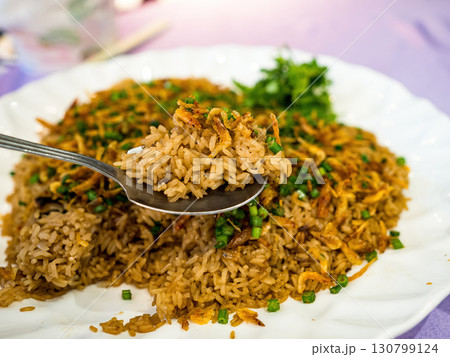 Smoldered Flavored Rice (Steamed glutinous Rice) topped with Sakura Shrimp Smoldered Flavored Rice (Steamed glutinous Rice) topped with Sakura Shrimp 130799124