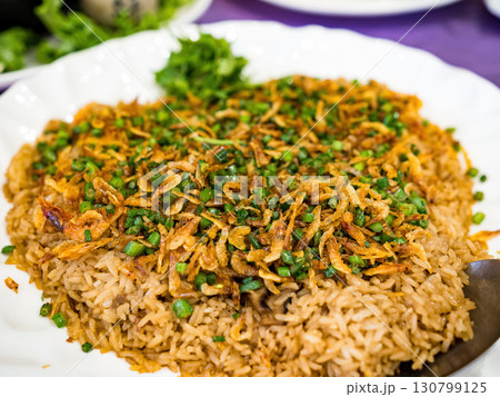 Smoldered Flavored Rice (Steamed glutinous Rice) topped with Sakura Shrimp 130799125