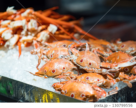 fresh seafood in buffet restaurant 130799556